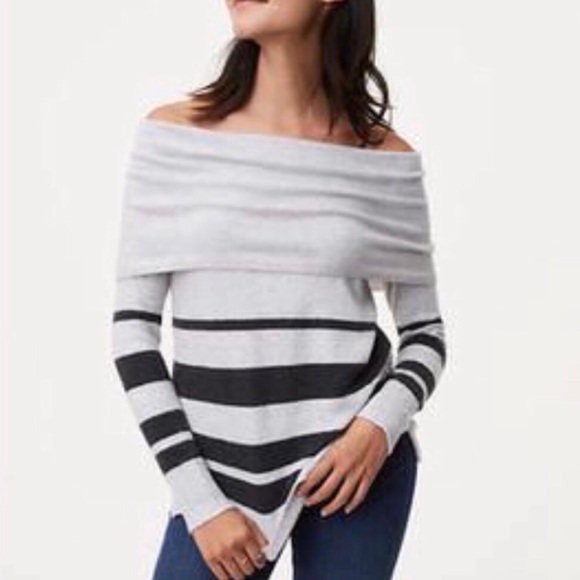 LOFT Sweaters - LOFT | Striped Foldover Off Shoulder Sweater *NWT*
